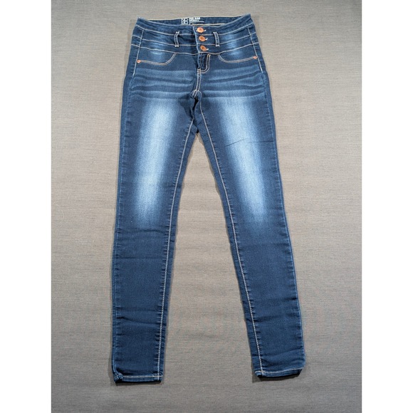 No Boundaries Womens Mid Rise Skinny Jeans Dark Wash Denim Jeggings Size 5 - Picture 1 of 4